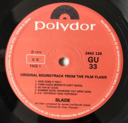 label vinyle 33tours artiste slade titre the film flame vinyle d'occasion originvinylstore montauban