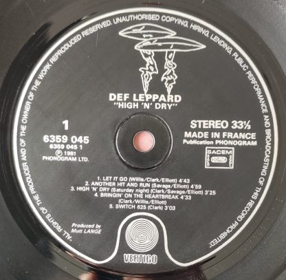 label vinyle 33tours artiste def leppard titre high 'n' dry vinyle d'occasion originvinylstore disquaire montauban