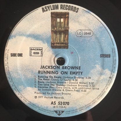 couverture vinyle 33tours artiste jackson brownes titre running on empty vinyle d'occasion originvinylstore montauban